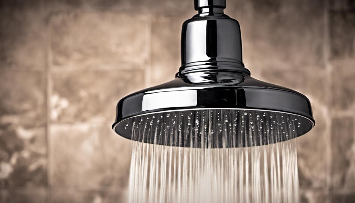 A close-up image of a shower head leaking water.